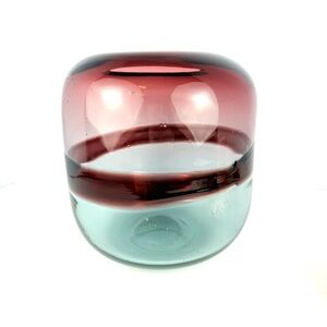 Exquisite Vintage Hand Blown Two tone, burgundy and blue art glass cylinder vase